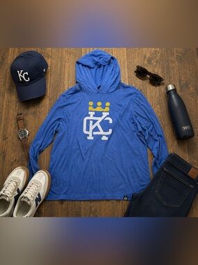 Bella Canvas Kansas City Royals KC Crown Blue Lightweight Hoodie XL Vintage Look